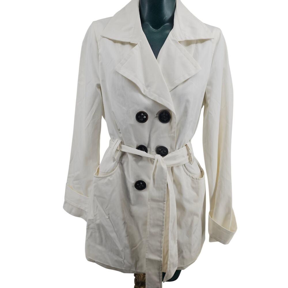 NEW Express Ivory White Midi Trench Coat jacket Women's Size M 3608